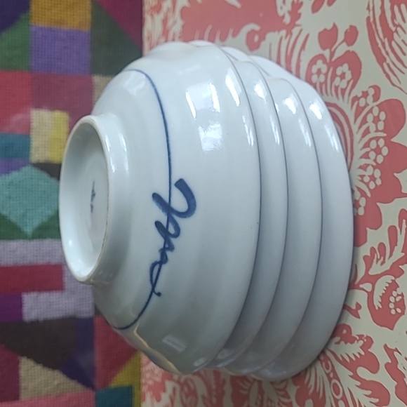 CHINOISERIE FISH MOTIF BLUE & WHITE RICE/SAUCE BOWLS SET 4 - Picture 4 of 9